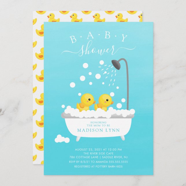 Cute Rubber Duck Twins Baby Shower Invitation (Front/Back)