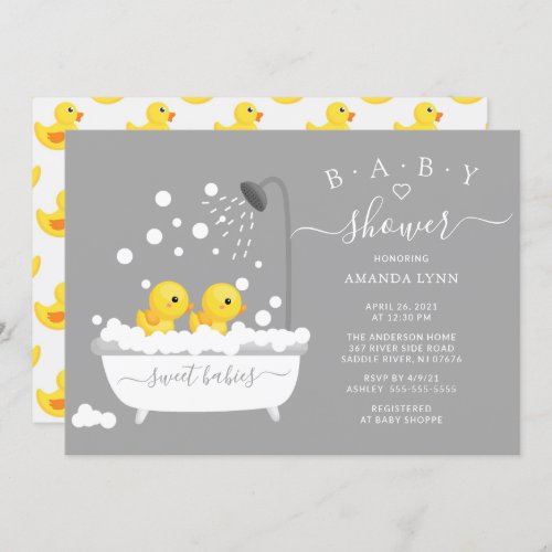 Cute Rubber Duck Twins Baby Shower Invitation