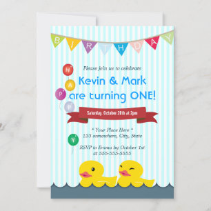Cute Rubber Duck Twins Birthday Invitations