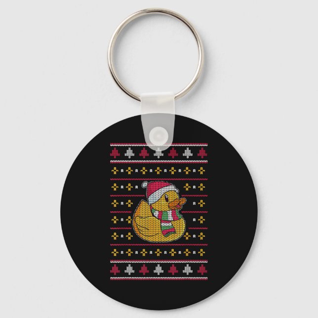 Cute Rubber Duckie Duck Christmas Santa Clause  Keychain (Front)