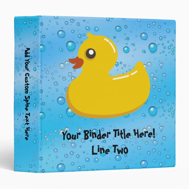 Cute Rubber Ducky/Blue Bubbles 3 Ring Binder (Front/Spine)