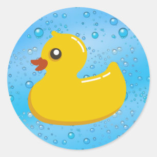 Cute Rubber Ducky/Blue Bubbles Classic Round Sticker