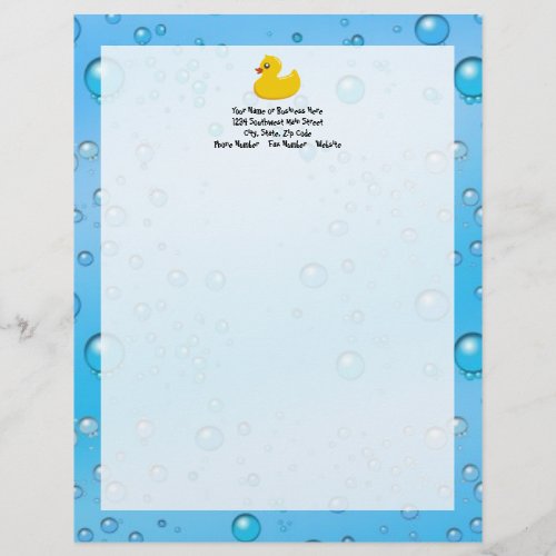 Cute Rubber DuckyBlue Bubbles Letterhead