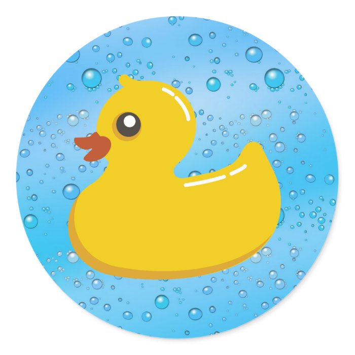 Cute Rubber Ducky/Blue Bubbles Round Sticker