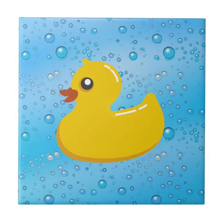 Cute Rubber Ducky Blue Bubbles Tile Zazzle