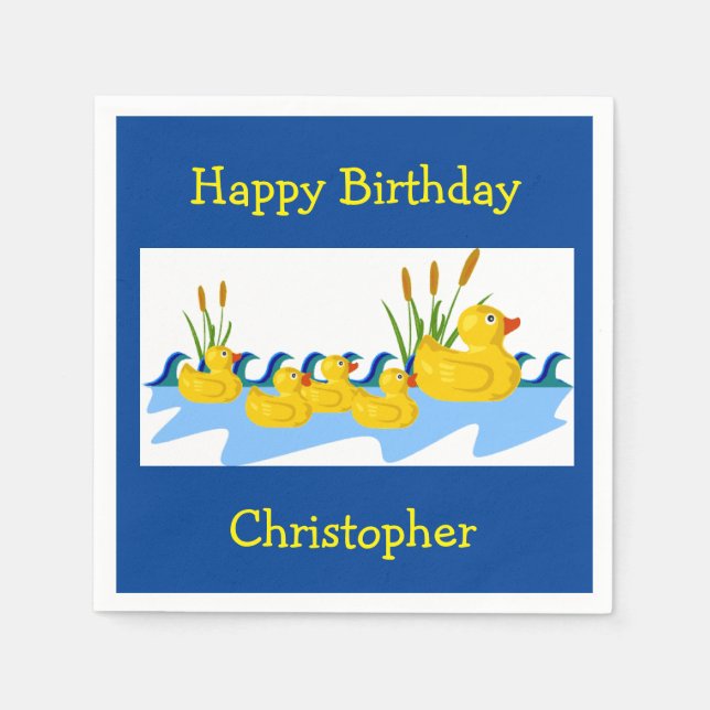 Cute Rubber Ducky Duck Animal Boy Girl Birthday Napkins (Front)