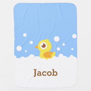 Cute Rubber Ducky in Bubble Bath for Baby Boy Baby Blanket