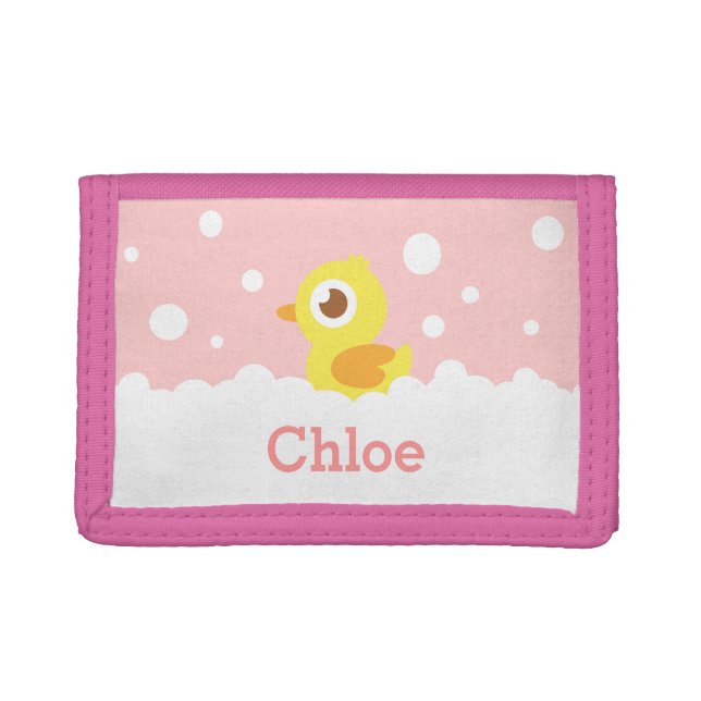 Cute Rubber Ducky in Bubble Bath for Girls Trifold Wallet (Front)
