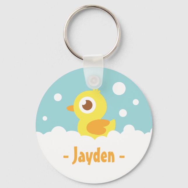Cute Rubber Ducky in Bubble Bath Keychain (Front)