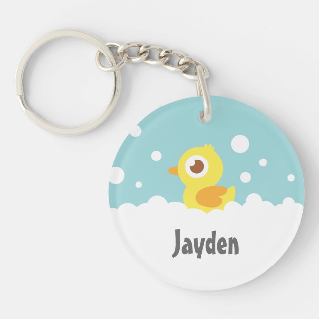 Cute Rubber Ducky in Bubble Bath Keychain (Front)