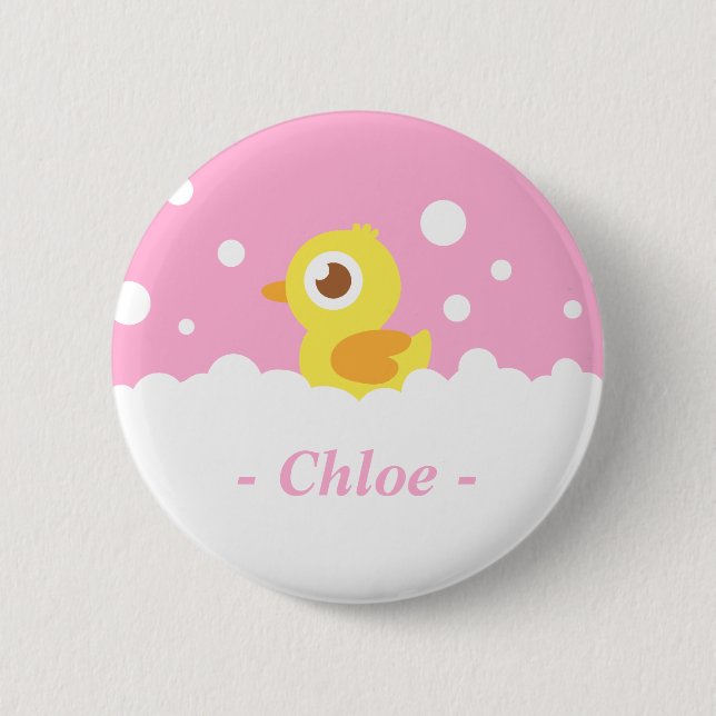 Cute Rubber Ducky in Bubble Bath Pinback Button (Front)