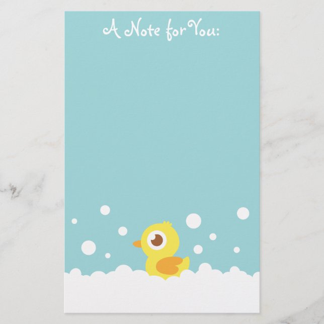 Cute Rubber Ducky in Bubble Bath Stationery (Front)