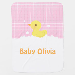 Cute Rubber Ducky in Shower for Babies Receiving Blanket