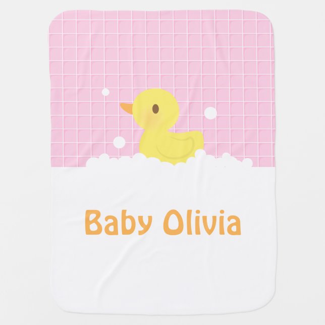 Cute Rubber Ducky in Shower for Babies Receiving Blanket (Front)