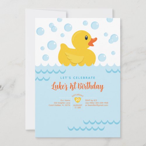 Cute Rubber Ducky Kids 1st Birthday Party Invitation