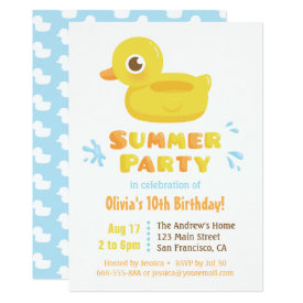 Cute Rubber Ducky Pool Float Summer Birthday Party Card