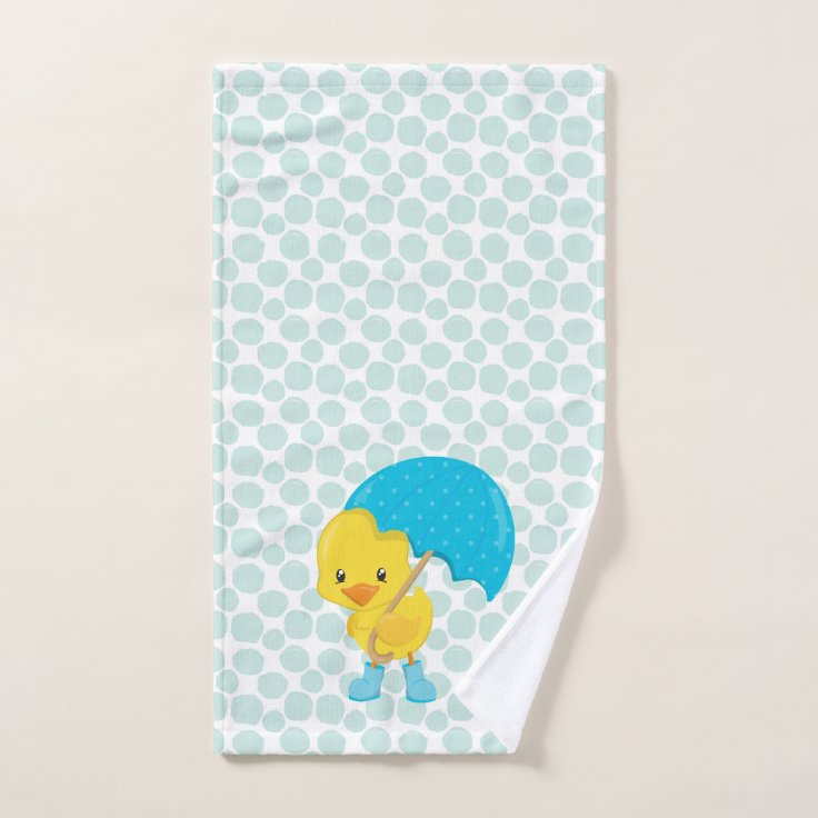 Cute Rubber Ducky with Blue Dots Pattern Hand Towel Zazzle