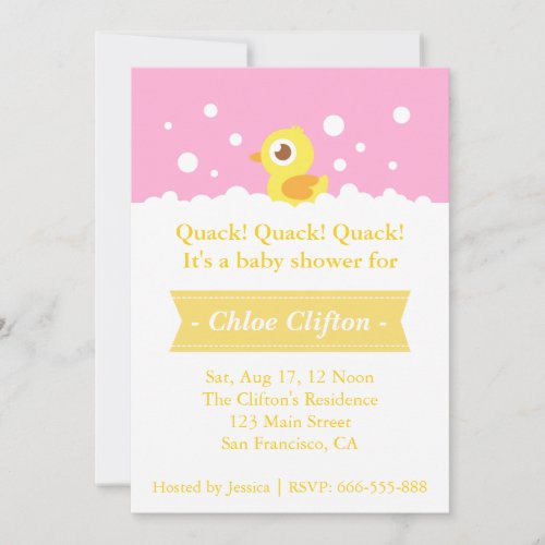 Cute Rubber Ducky with Bubbles Baby Shower Party Invitation