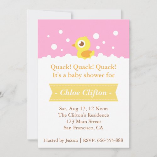 Cute Rubber Ducky with Bubbles Baby Shower Party Invitation