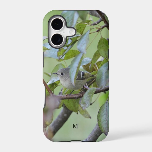 Cute Ruby-Crowned Kinglet with Initial Iphone Case (Back)