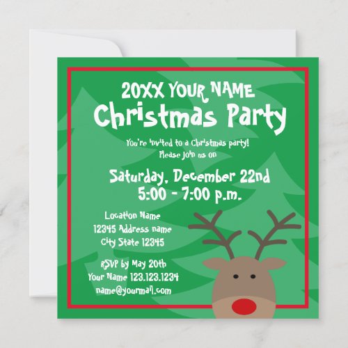 Cute Rudolf the red nose reindeer Christmas party Invitation