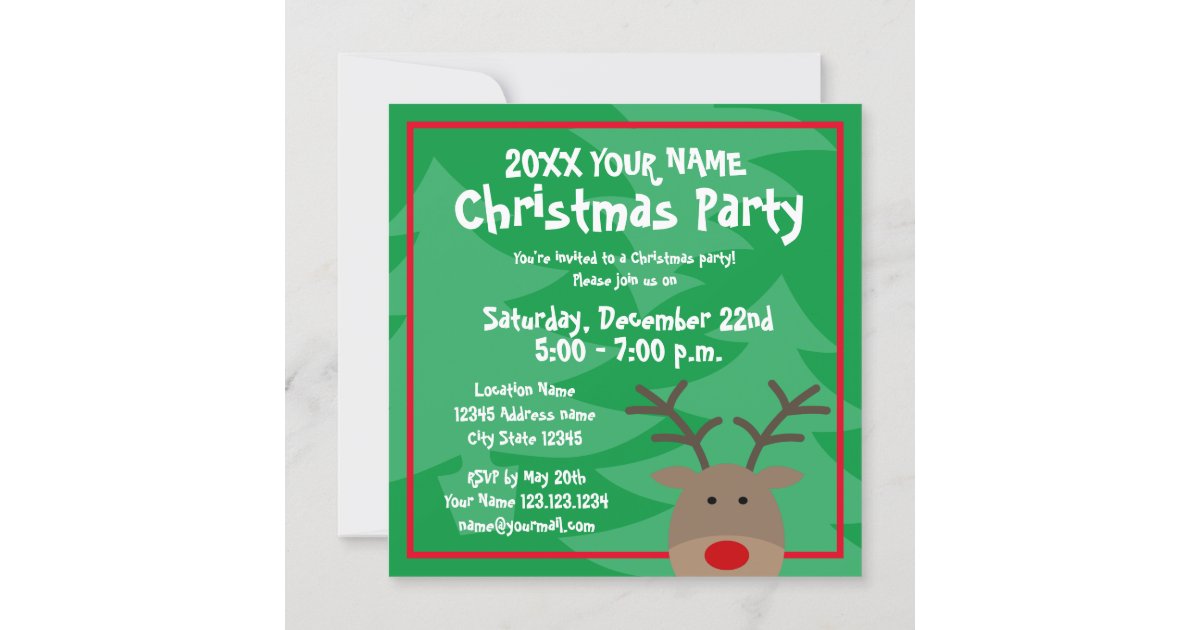Cute Rudolf the red nose reindeer Christmas party Invitation | Zazzle