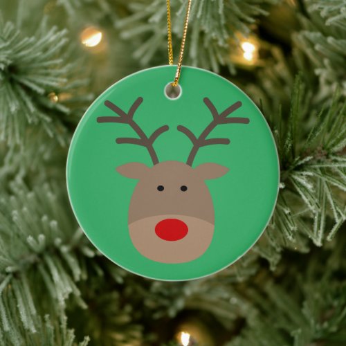 Cute Rudolf the reindeer cartoon Christmas tree Ceramic Ornament