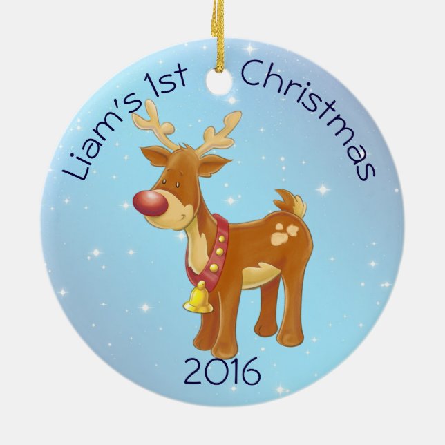 Cute Rudolph for Baby's 1st Christmas Ceramic Ornament (Back)