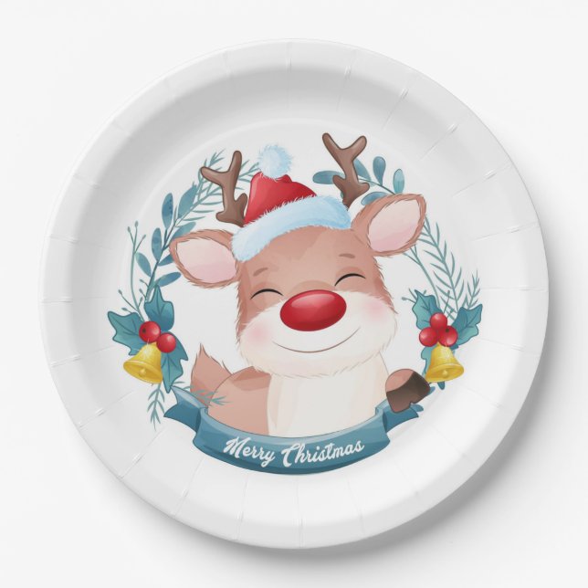 Cute Rudolph  Paper Plates (Front)