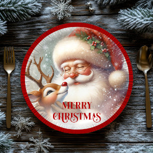 Cute Rudolph Red Nose Kids Christmas Paper Party Plates
