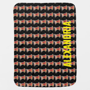 Cute Rudolph reindeer Christmas Custom Name Baby Blanket