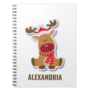 Cute Rudolph reindeer Christmas Custom Name Notebook