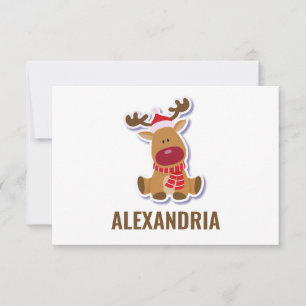 Cute Rudolph reindeer Christmas Custom Name Thank You Card
