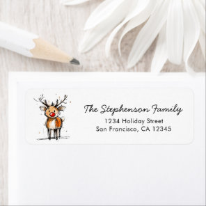 Cute Rudolph Reindeer Christmas Return Address Label