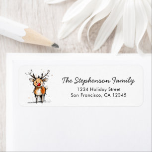 Cute Rudolph Reindeer Christmas Return Address Label