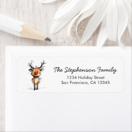 Cute Rudolph Reindeer Christmas Return Address Label