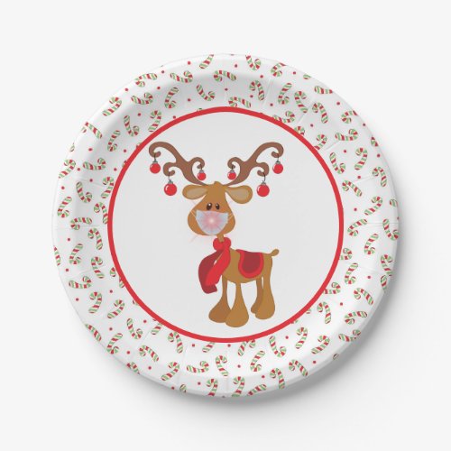 Cute Rudolph Reindeer Face Mask Christmas Party Paper Plates