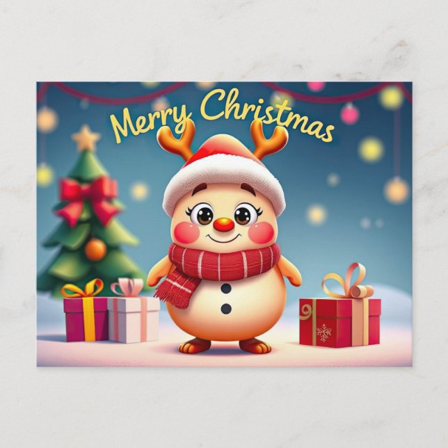 Cute Rudolph Reindeer Merry Christmas Postcard (Front)