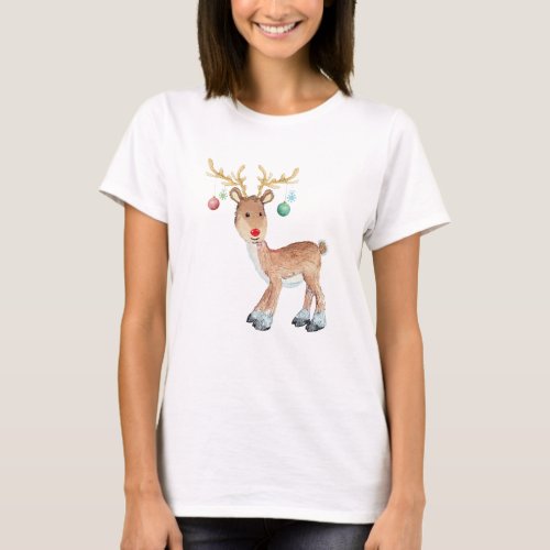 Cute Rudolph Reindeer Ornaments Antlers Christmas T_Shirt