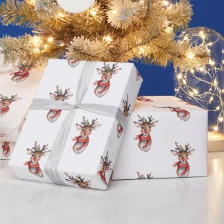 Cute Rudolph Reindeer Winter Holiday Watercolor