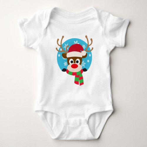 Cute Rudolph The Red Nose Reindeer  Baby Bodysuit