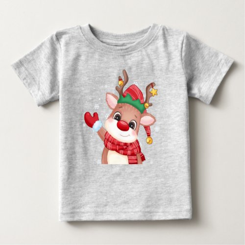 Cute Rudolph The Red Nose Reindeer Christmas Baby T_Shirt