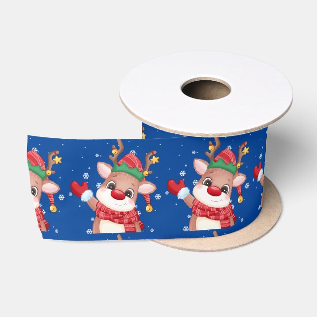 Cute Rudolph The Red Nose Reindeer Christmas Satin Ribbon (Spool)