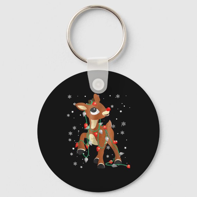 Cute Rudolph The Red Nose Reindeer For Kids Christ Keychain (Front)