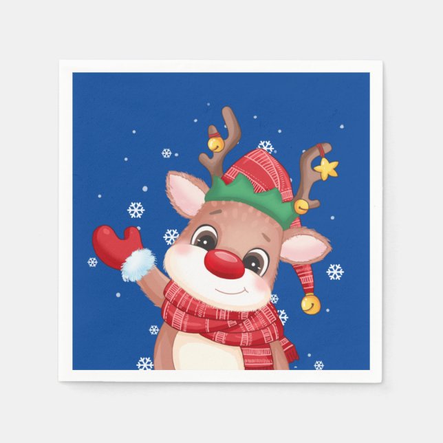 Cute Rudolph The Red Nose Reindeer Napkins (Front)
