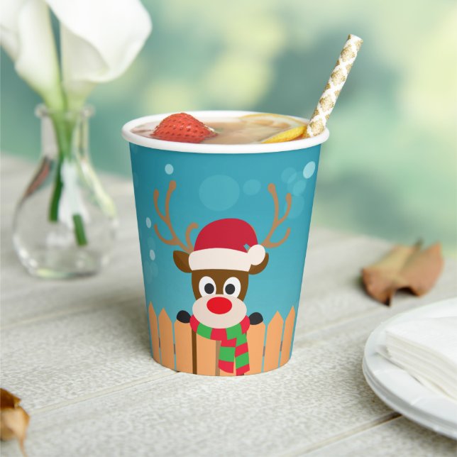 Cute Rudolph The Red Nose Reindeer | Paper Cup (Insitu)