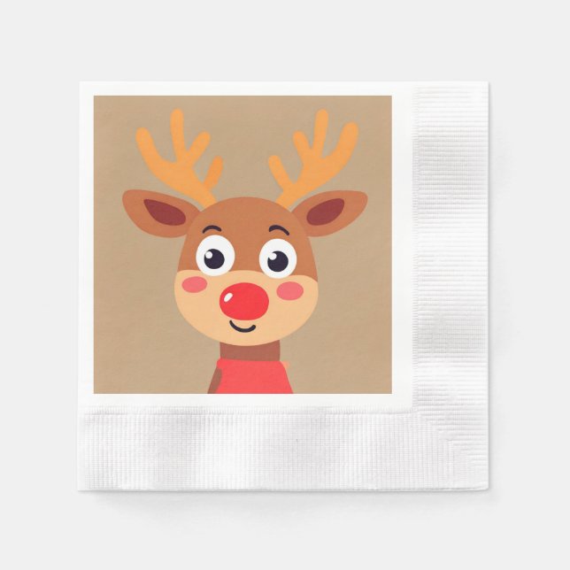 Cute Rudolph The Red Nose Reindeer Paper Napkin (Front)