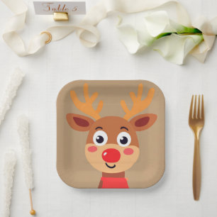 Cute Rudolph The Red Nose Reindeer Paper Plate