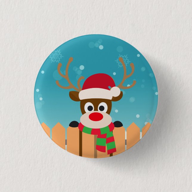 Cute Rudolph The Red Nose Reindeer | Pin Button (Front)