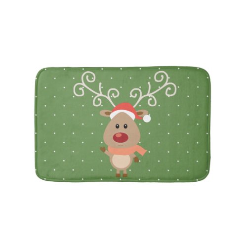 Cute Rudolph the red nosed reindeer cartoon Bathroom Mat